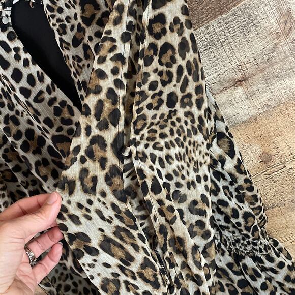 Rachel Roy Keyhole Long Sleeve Mini Dress Brown Leopard Print Size XL - Picture 11 of 13